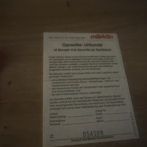 Märklin garantie urkunde - märklin,