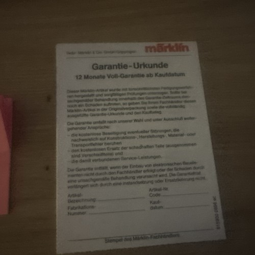 Märklin garantie urkunde - märklin,